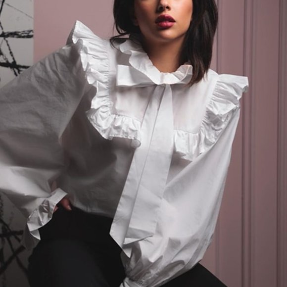 GLAM GIRL Statement lantern Sleeved Blouse white - Picture 2 of 7